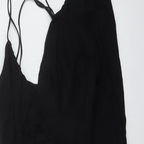 Zara Womens Black Linen Bodycon Size M V-Neck Zip
