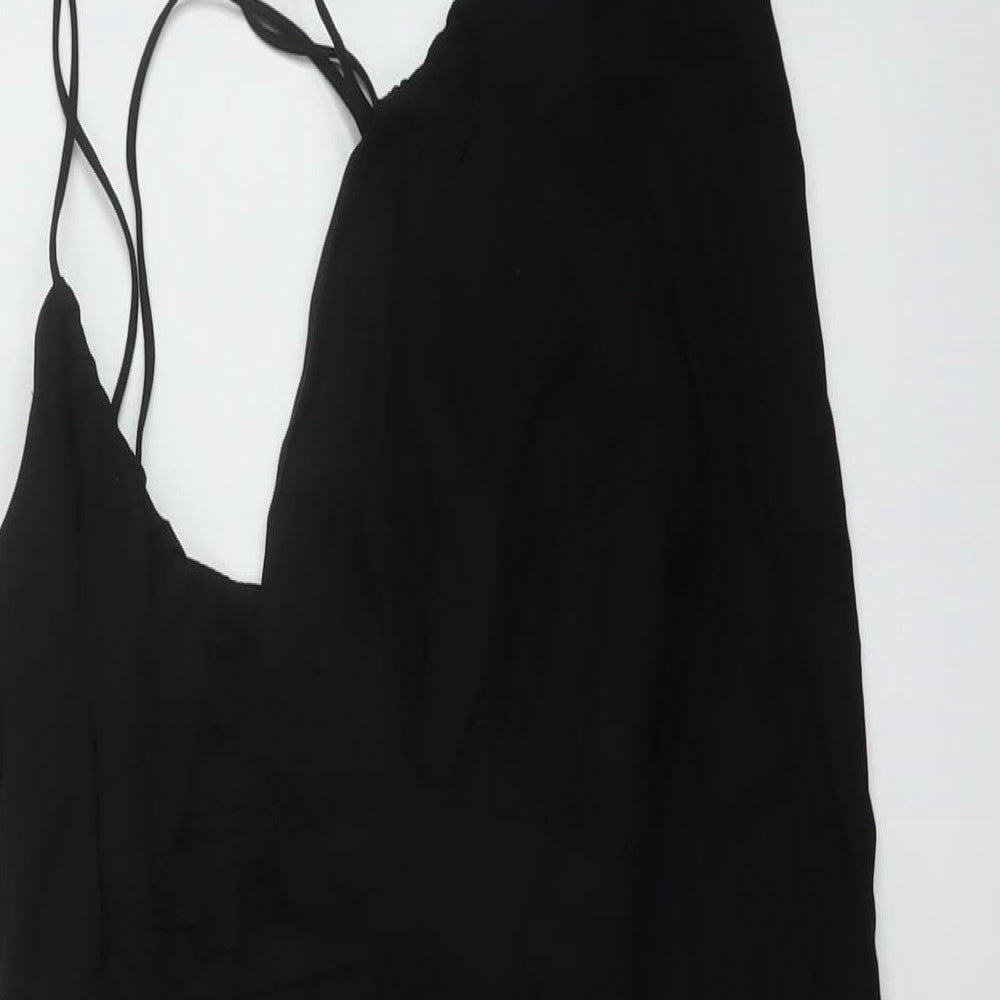 Zara Womens Black Linen Bodycon Size M V-Neck Zip