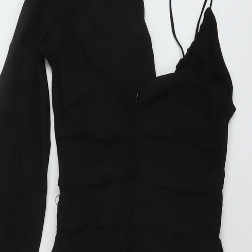Zara Womens Black Linen Bodycon Size M V-Neck Zip