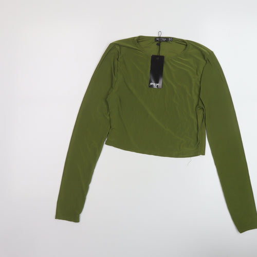 Nasty Gal Womens Green Polyester Cropped T-Shirt Size 12 Collared
