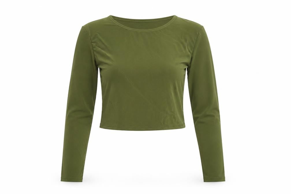Front view of Nasty Gal women’s green polyester cropped t-shirt, size UK 12, collared