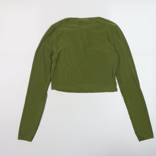 Nasty Gal Womens Green Polyester Cropped T-Shirt Size 12 Collared