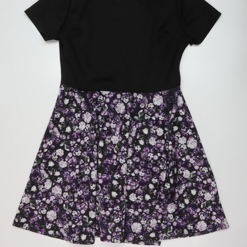 Want That Trend Womens Black Floral Polyester A-Line Size 18 Round Neck Pullover