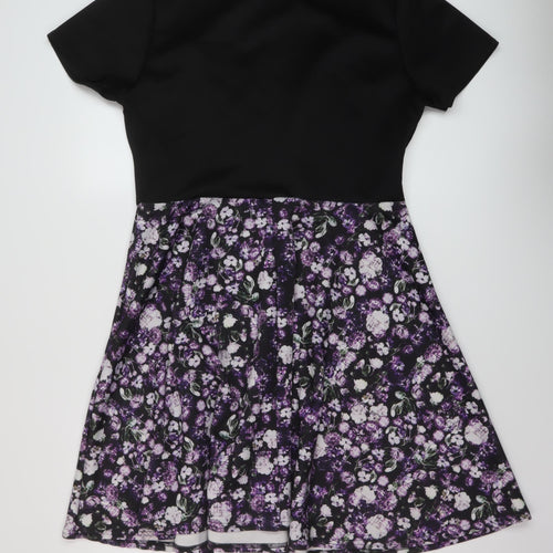 Want That Trend Womens Black Floral Polyester A-Line Size 18 Round Neck Pullover