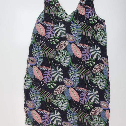 NEXT Womens Multicoloured Floral Linen Tank Dress Size 14 V-Neck Pullover