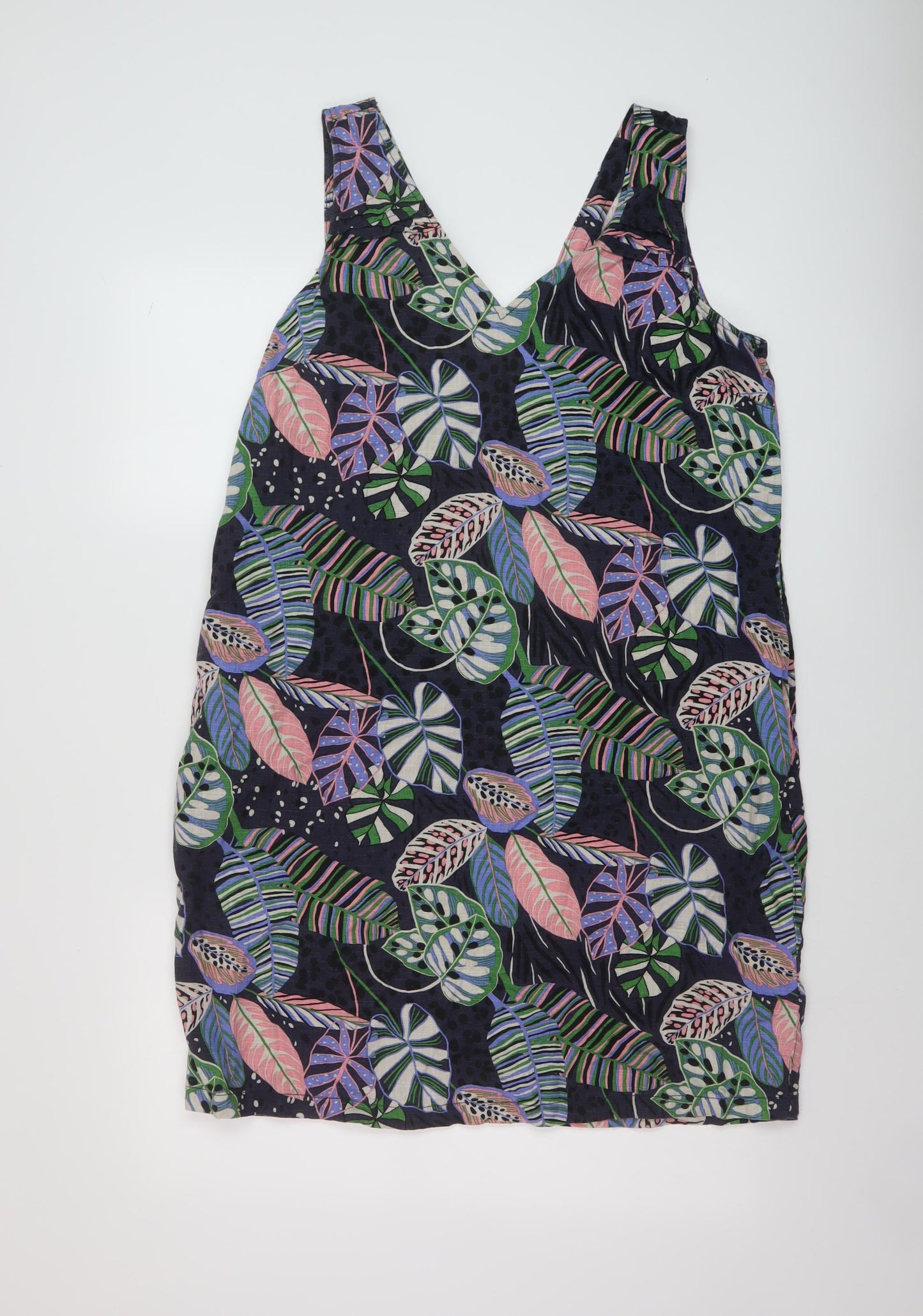 NEXT Womens Multicoloured Floral Linen Tank Dress Size 14 V-Neck Pullover