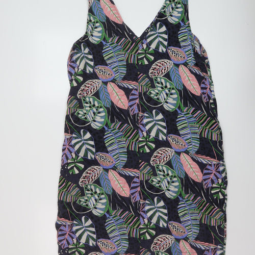 NEXT Womens Multicoloured Floral Linen Tank Dress Size 14 V-Neck Pullover