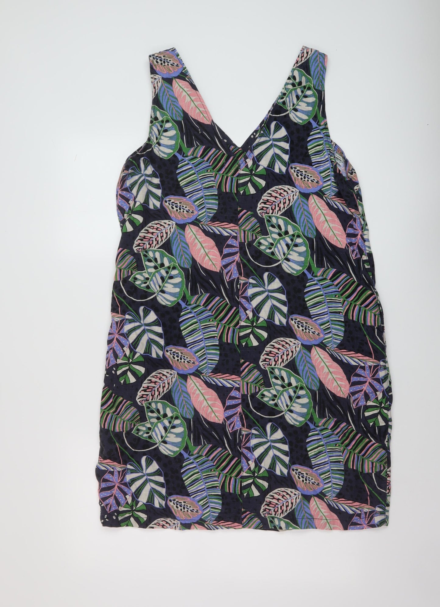 NEXT Womens Multicoloured Floral Linen Tank Dress Size 14 V-Neck Pullover