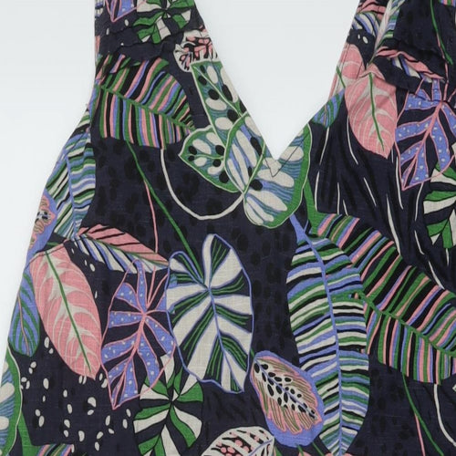 NEXT Womens Multicoloured Floral Linen Tank Dress Size 14 V-Neck Pullover