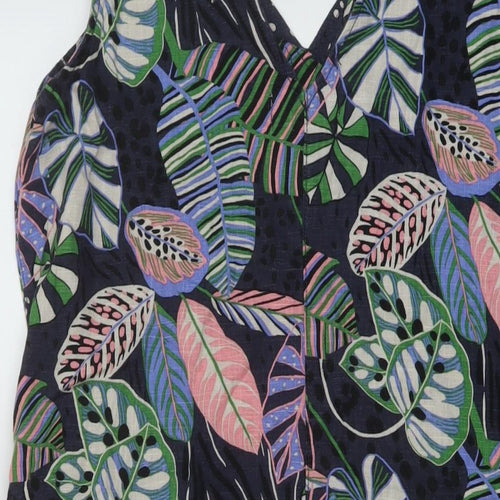 NEXT Womens Multicoloured Floral Linen Tank Dress Size 14 V-Neck Pullover