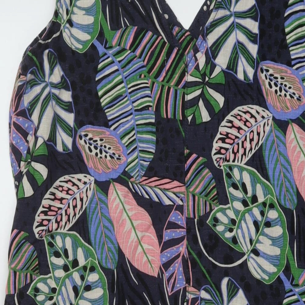 NEXT Womens Multicoloured Floral Linen Tank Dress Size 14 V-Neck Pullover