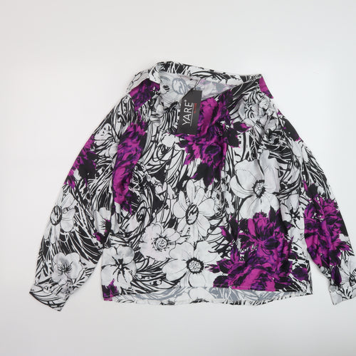 Yare Womens Multicoloured Floral Polyester Basic Blouse Size S Cowl Neck