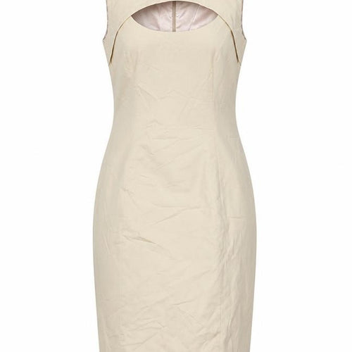 French Connection Womens Beige Cotton Bodycon Size 10 Round Neck Zip
