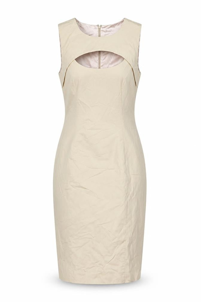 French Connection Womens Beige Cotton Bodycon Size 10 Round Neck Zip
