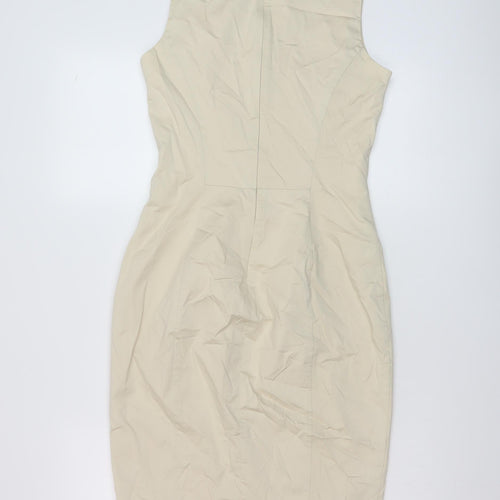 French Connection Womens Beige Cotton Bodycon Size 10 Round Neck Zip