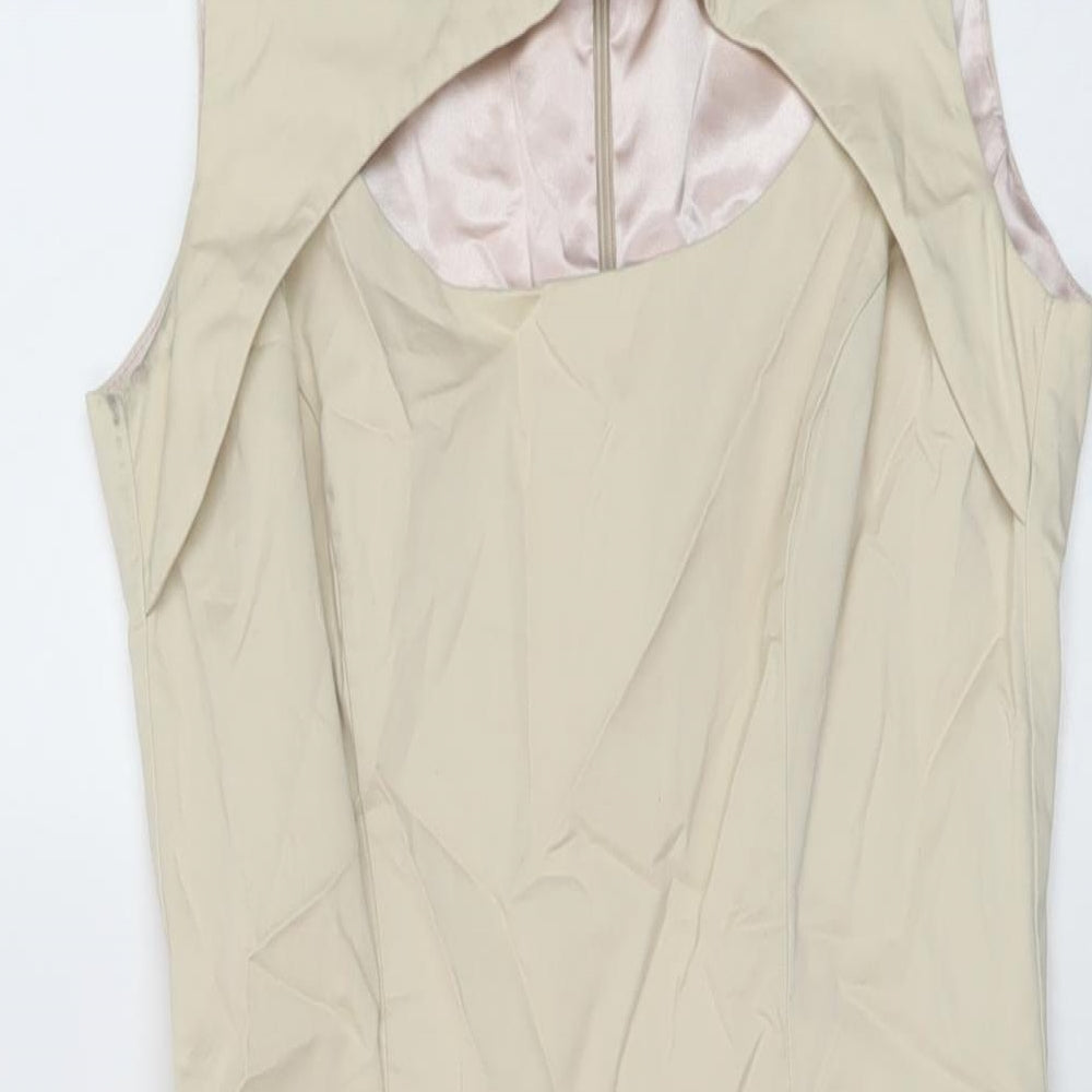 French Connection Womens Beige Cotton Bodycon Size 10 Round Neck Zip