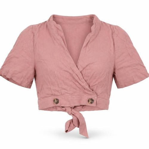 Topshop Womens Pink Viscose Cropped Blouse Size 8 V-Neck
