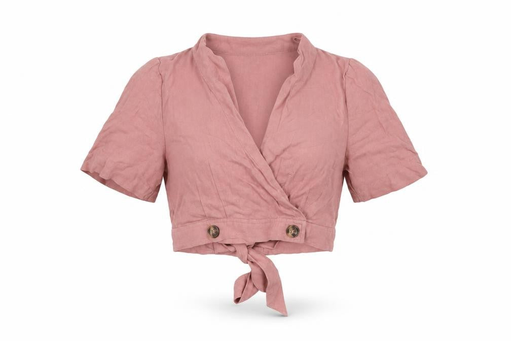 Topshop Womens Pink Viscose Cropped Blouse Size 8 V-Neck