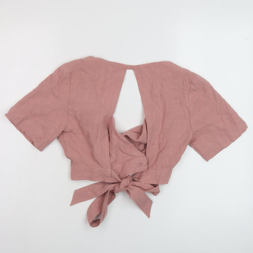 Topshop Womens Pink Viscose Cropped Blouse Size 8 V-Neck