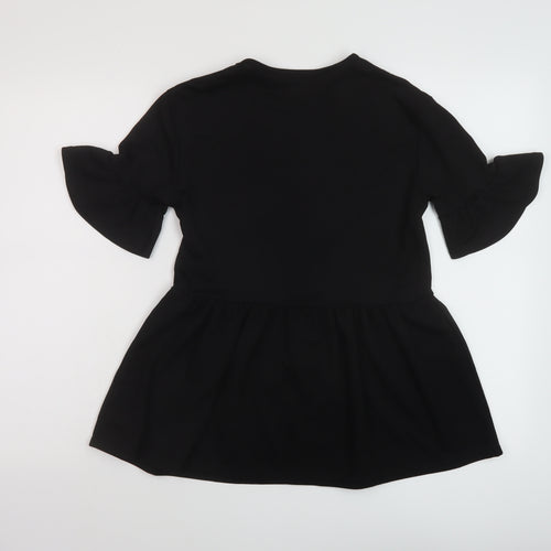 Boohoo Womens Black Polyester Basic T-Shirt Size 6 Crew Neck