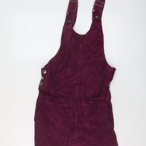 Miss Selfridge Womens Purple Cotton Pinafore/Dungaree Dress Size 8 Round Neck Buckle