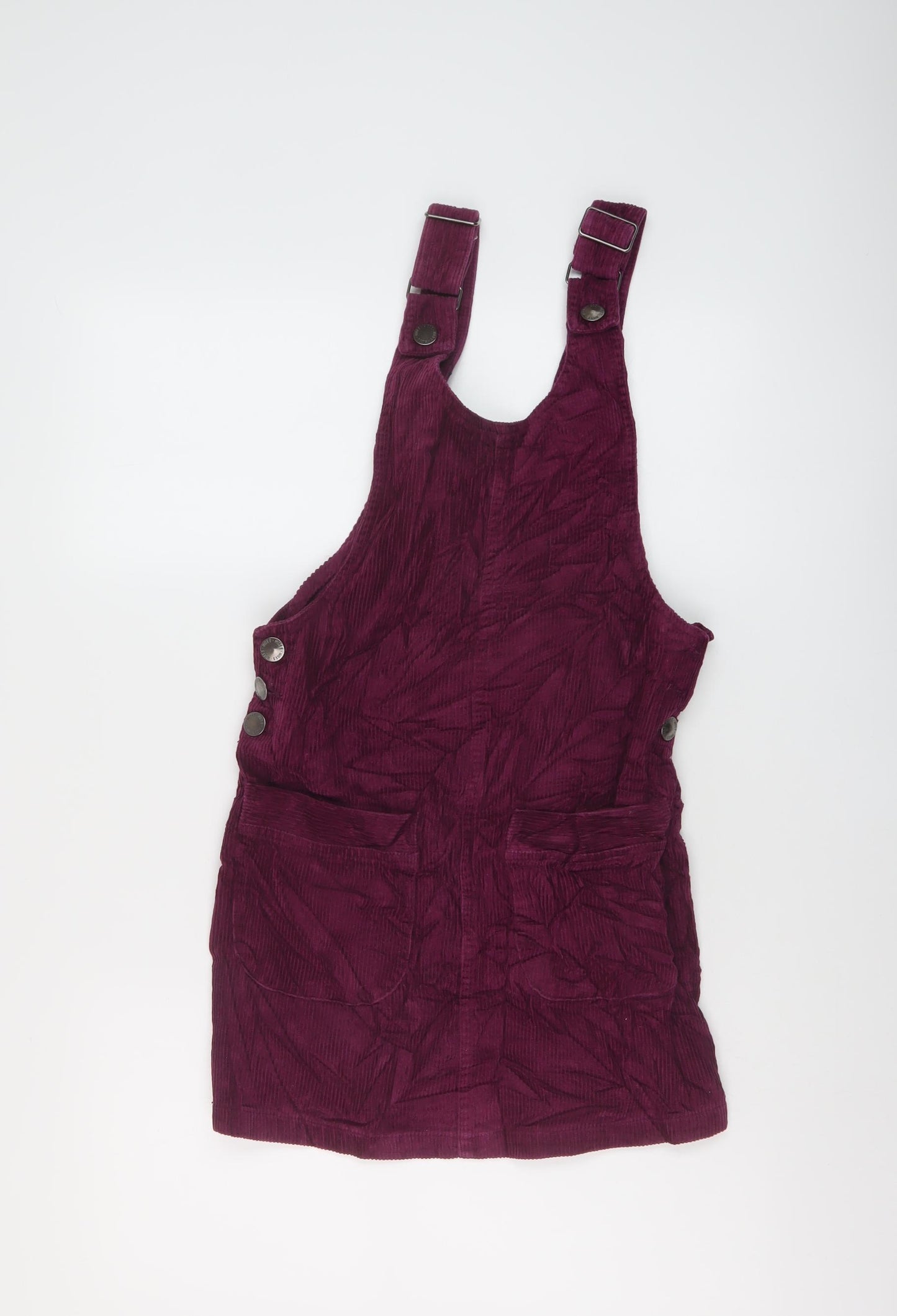 Miss Selfridge Womens Purple Cotton Pinafore/Dungaree Dress Size 8 Round Neck Buckle