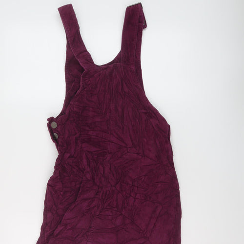 Miss Selfridge Womens Purple Cotton Pinafore/Dungaree Dress Size 8 Round Neck Buckle