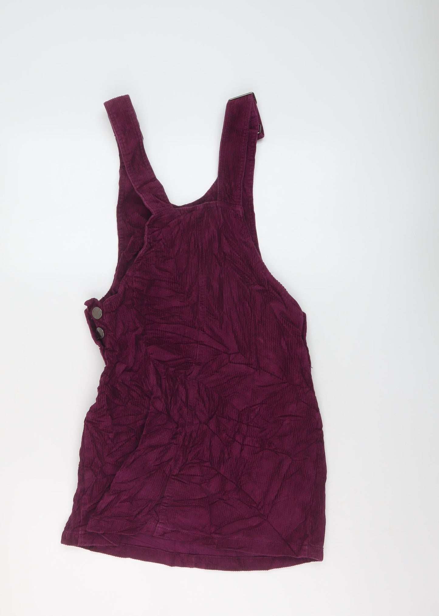 Miss Selfridge Womens Purple Cotton Pinafore/Dungaree Dress Size 8 Round Neck Buckle