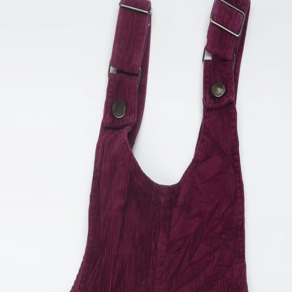 Miss Selfridge Womens Purple Cotton Pinafore/Dungaree Dress Size 8 Round Neck Buckle