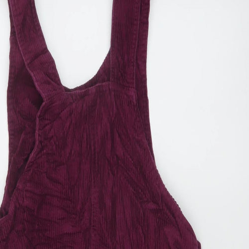 Miss Selfridge Womens Purple Cotton Pinafore/Dungaree Dress Size 8 Round Neck Buckle