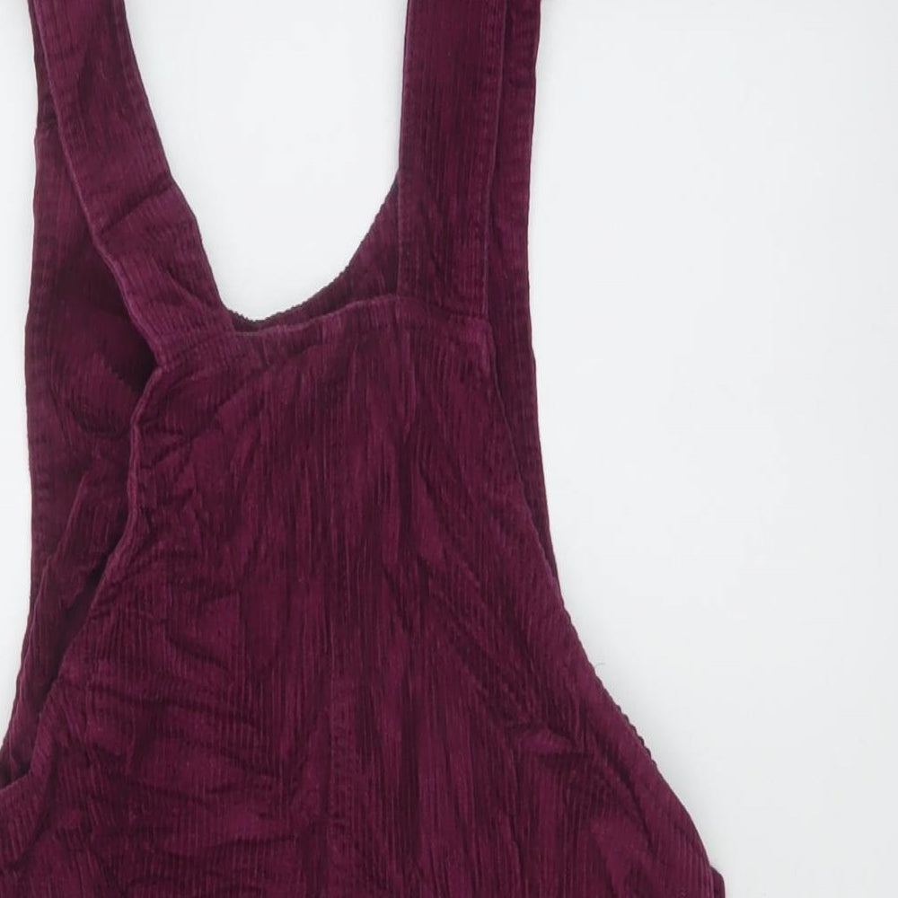 Miss Selfridge Womens Purple Cotton Pinafore/Dungaree Dress Size 8 Round Neck Buckle