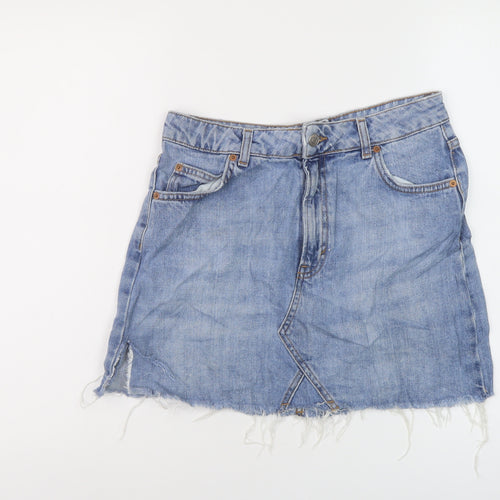 Topshop Womens Blue Cotton Mini Skirt Size 10 Button