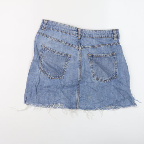 Topshop Womens Blue Cotton Mini Skirt Size 10 Button