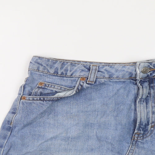 Topshop Womens Blue Cotton Mini Skirt Size 10 Button