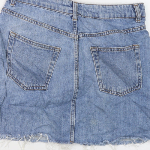 Topshop Womens Blue Cotton Mini Skirt Size 10 Button