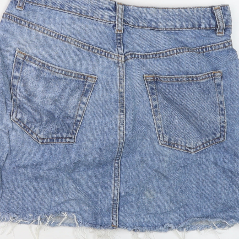 Topshop Womens Blue Cotton Mini Skirt Size 10 Button