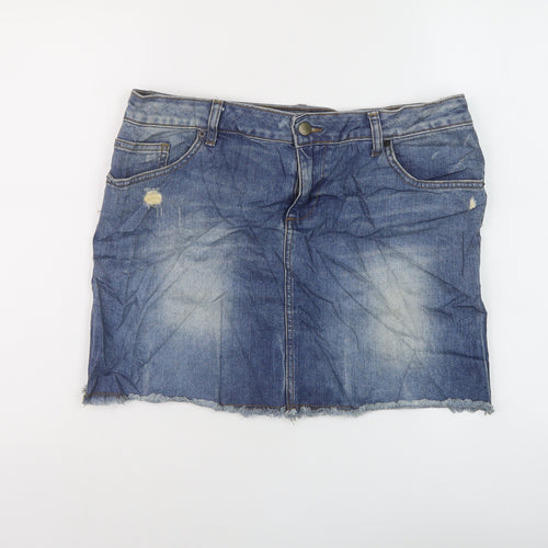 Zara Womens Black Cotton Mini Skirt Size XL Button