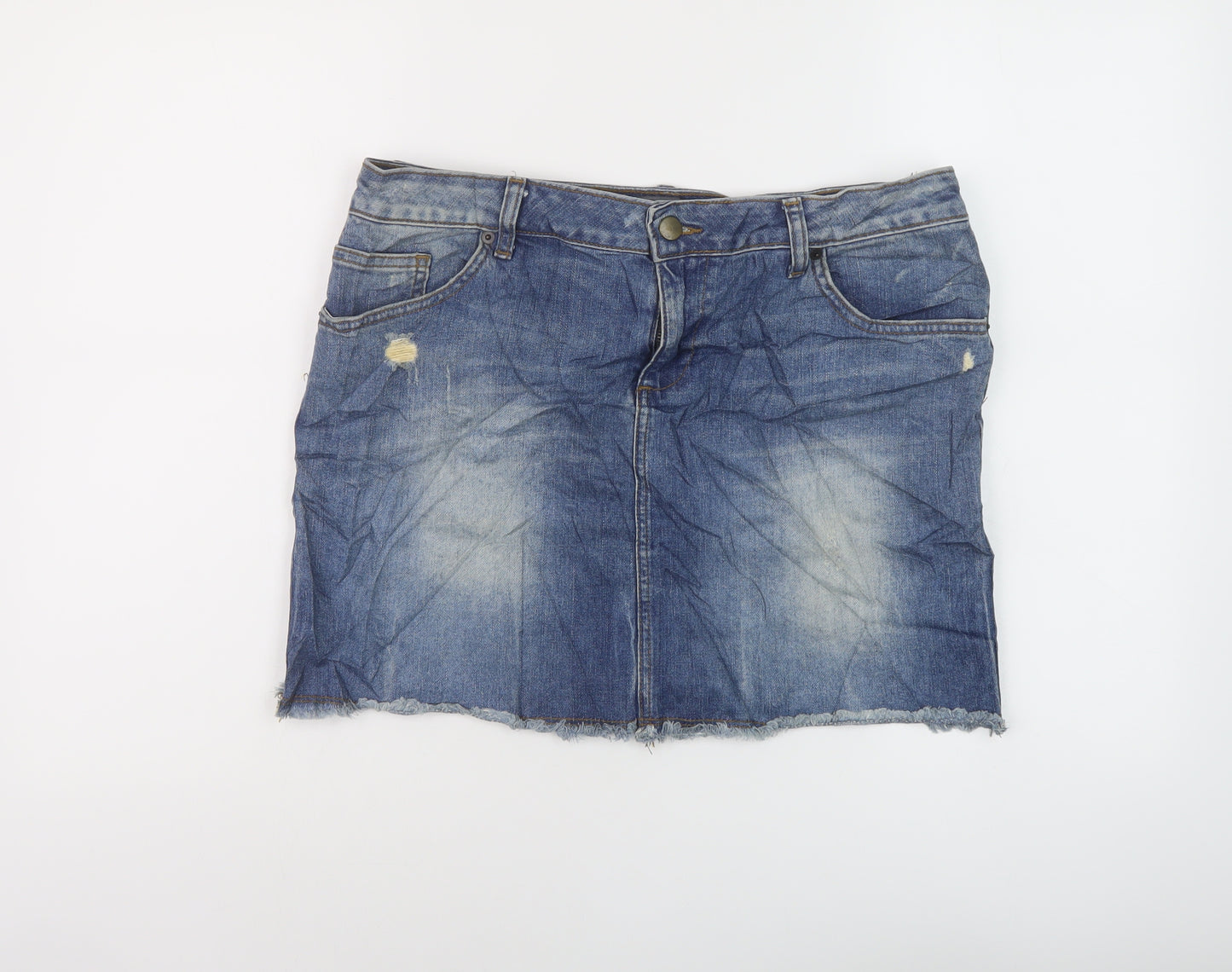 Zara Womens Black Cotton Mini Skirt Size XL Button