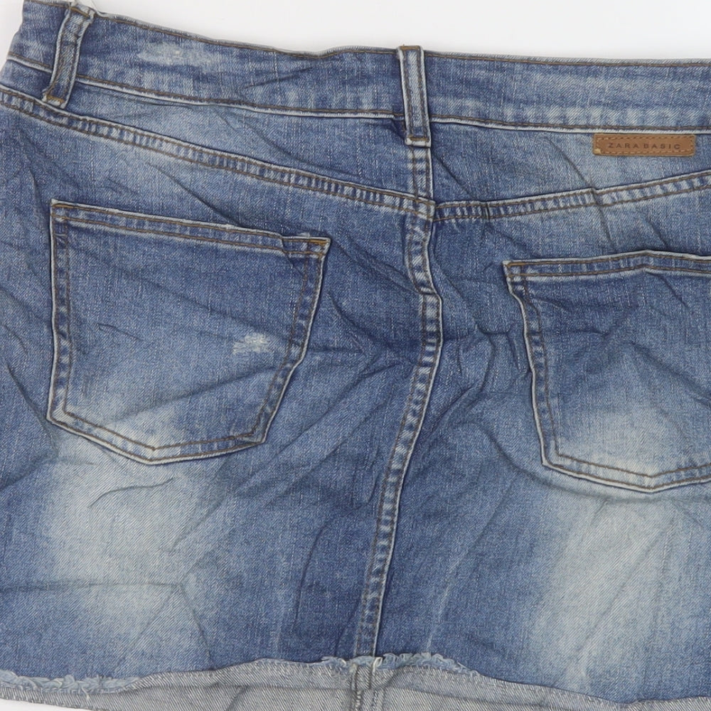 Zara Womens Black Cotton Mini Skirt Size XL Button