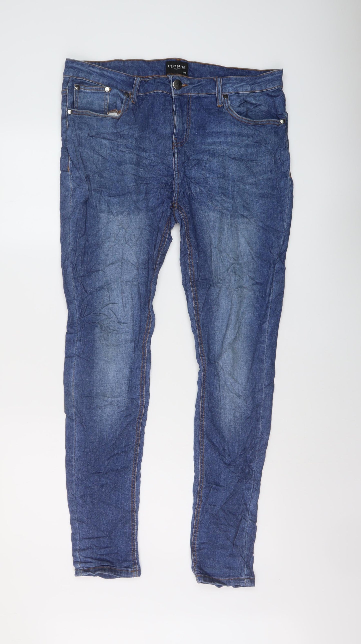Closure Mens Blue Cotton Skinny Jeans Size 34 in L30 in Regular Button
