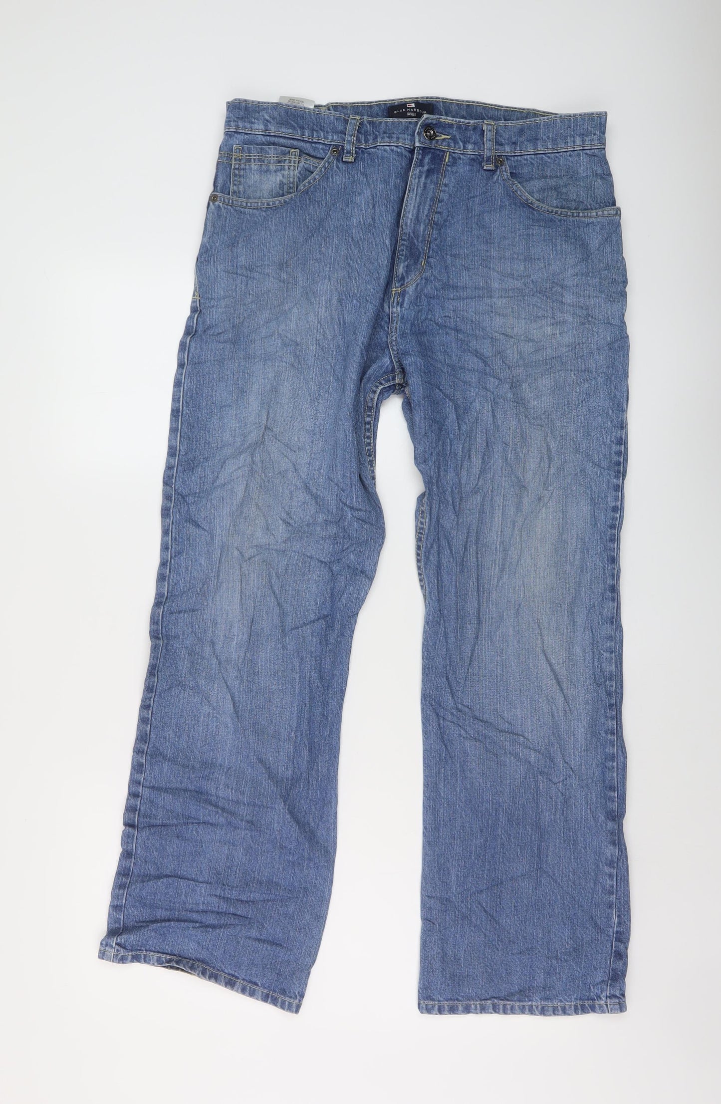 Blue Harbour Mens Blue Cotton Straight Jeans Size 34 in L29 in Regular Button