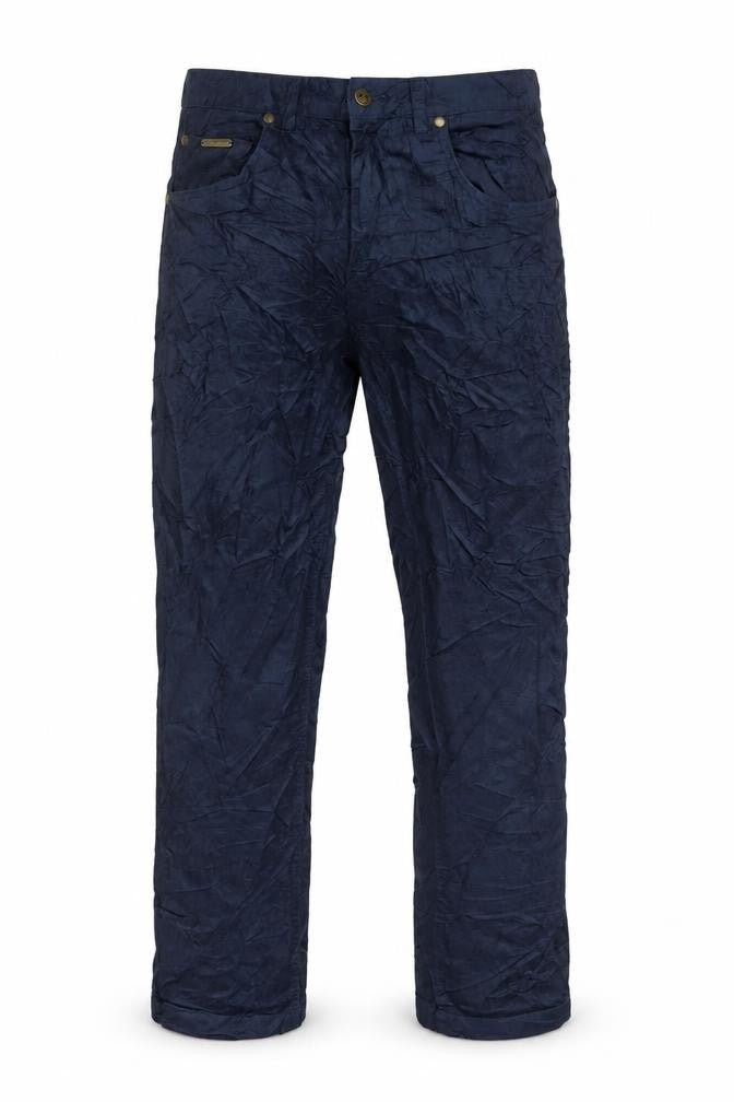 Front view of Peter Christian men’s blue camel trousers, size 32, in, 29-inch leg regular button