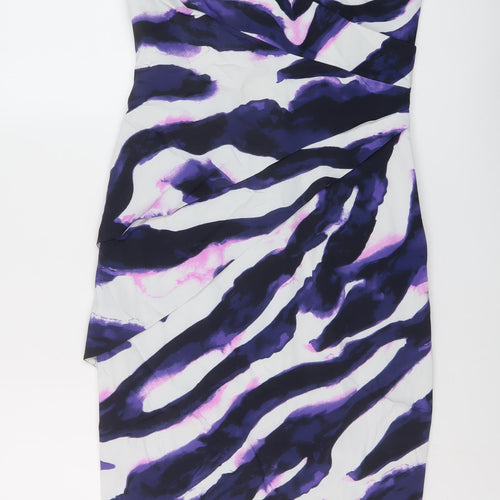 Karen Millen Womens Multicoloured Geometric Acetate Bodycon Size 14 Off the Shoulder Zip