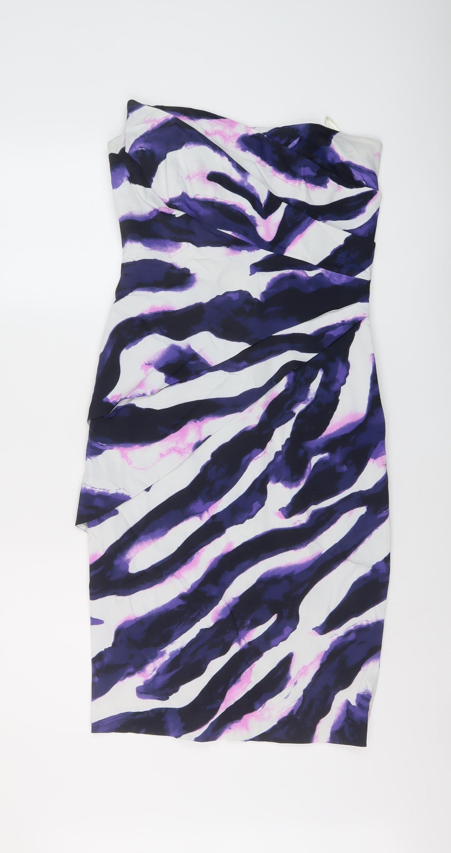 Karen Millen Womens Multicoloured Geometric Acetate Bodycon Size 14 Off the Shoulder Zip