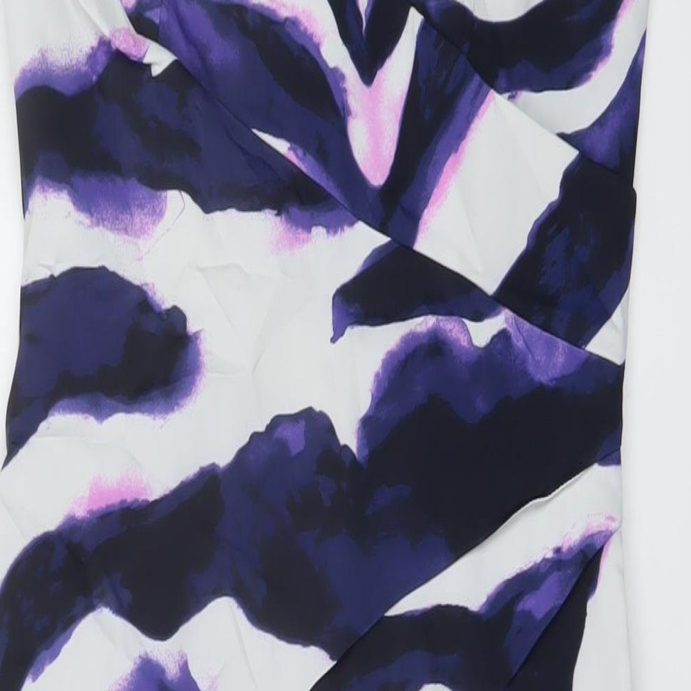 Karen Millen Womens Multicoloured Geometric Acetate Bodycon Size 14 Off the Shoulder Zip