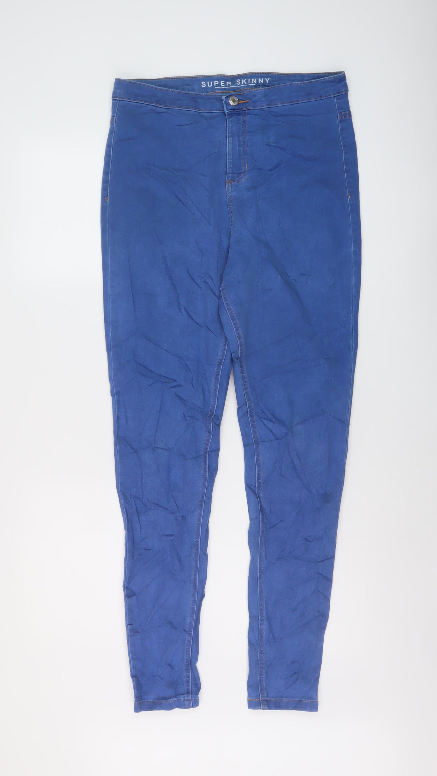 Marks and Spencer Womens Blue Cotton Skinny Jeans Size 14 L29 in Regular Button