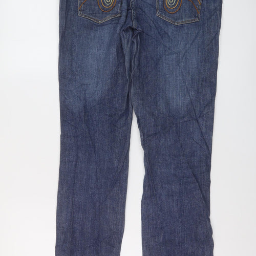 Warehouse Womens Blue Cotton Straight Jeans Size 10 L32 in Regular Button