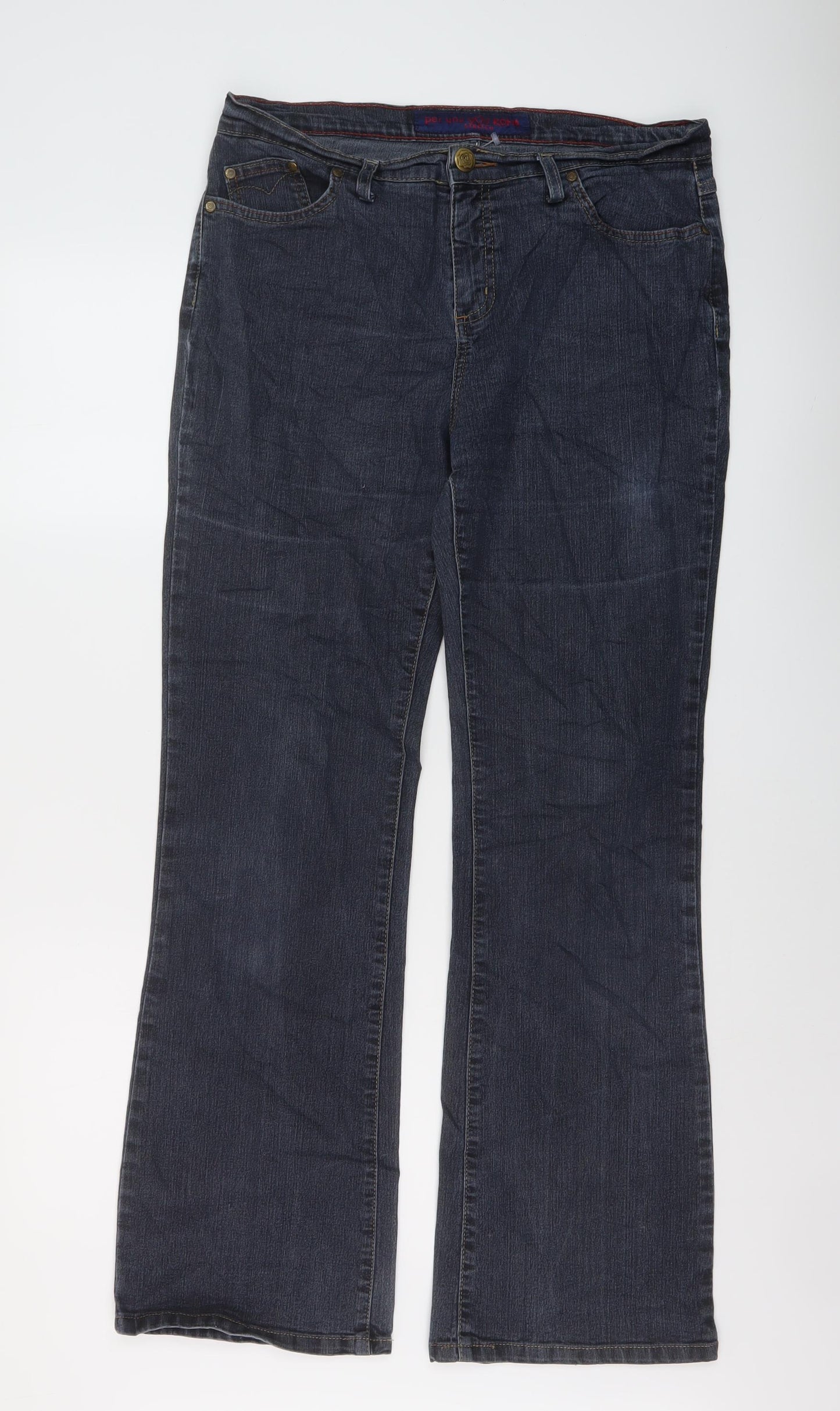 Per 7Una Womens Blue Cotton Bootcut Jeans Size 14 L32 in Regular Button