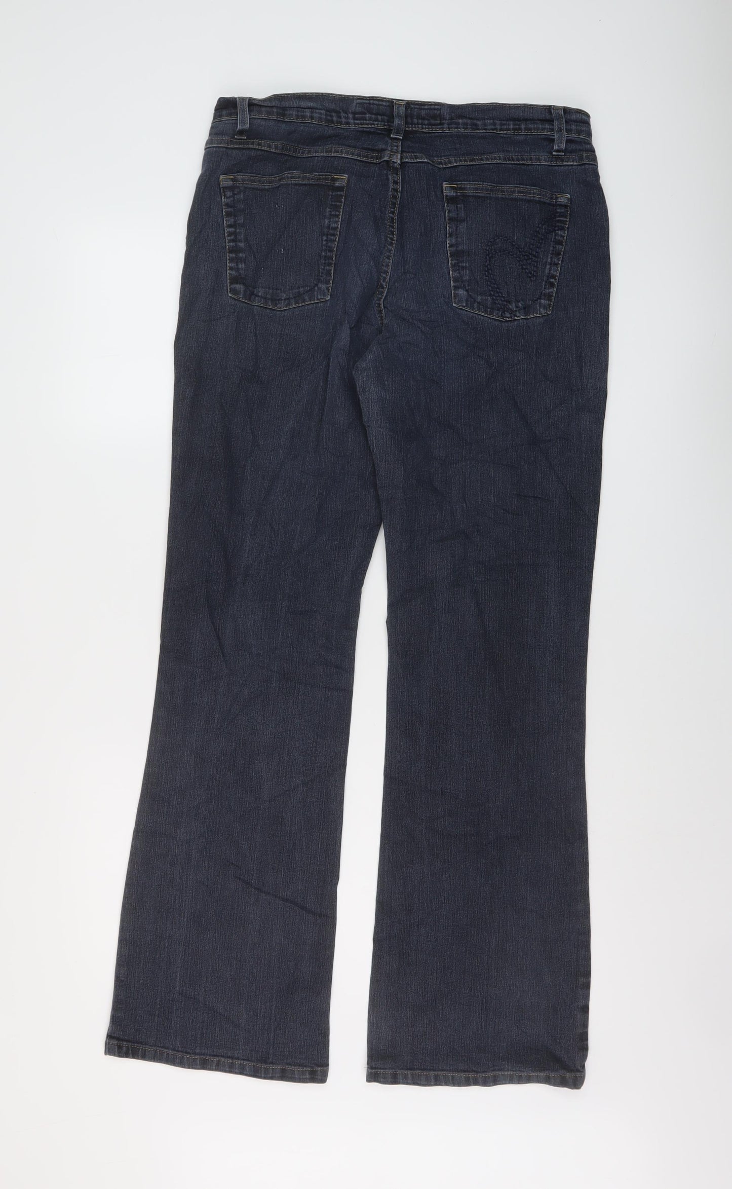 Per 7Una Womens Blue Cotton Bootcut Jeans Size 14 L32 in Regular Button