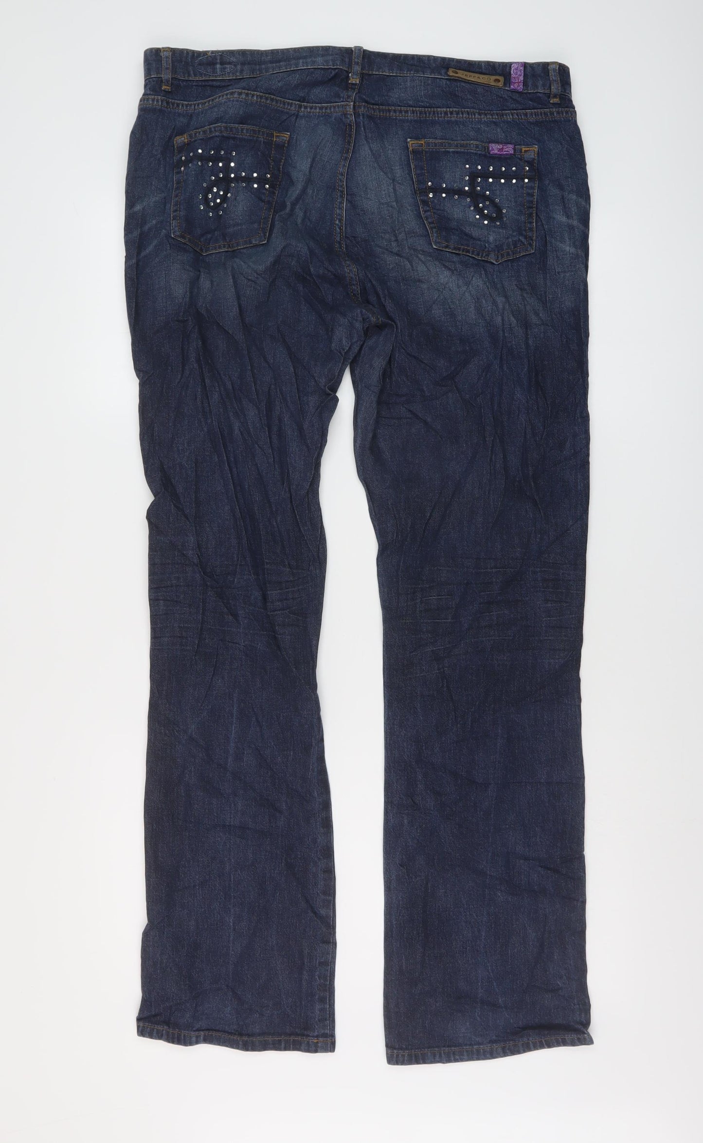 Jeff&Co Womens Blue Cotton Bootcut Jeans Size 16 L32 in Regular Button